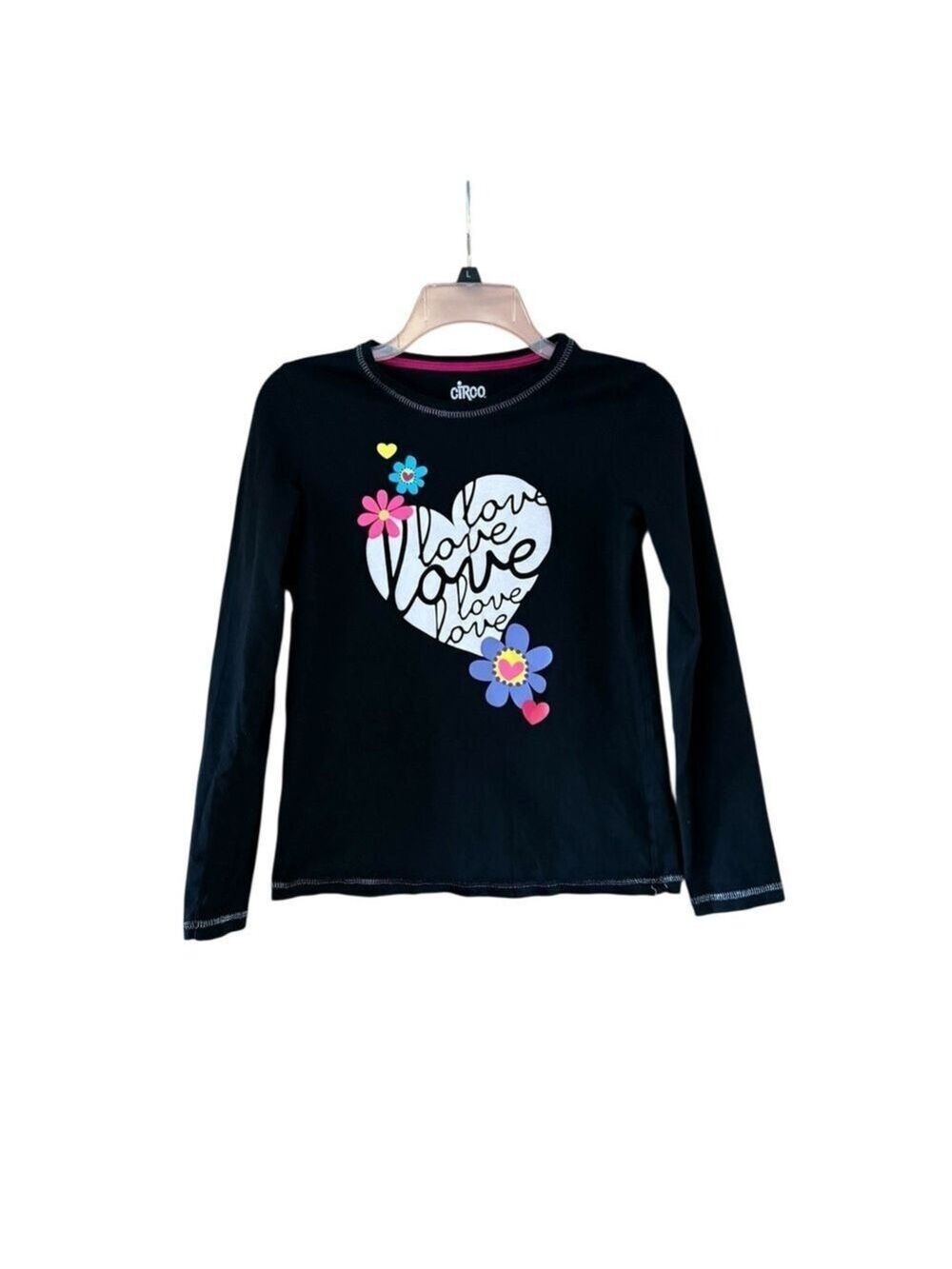 Circo Black Long Sleeve Tee Heart Floral Accents
